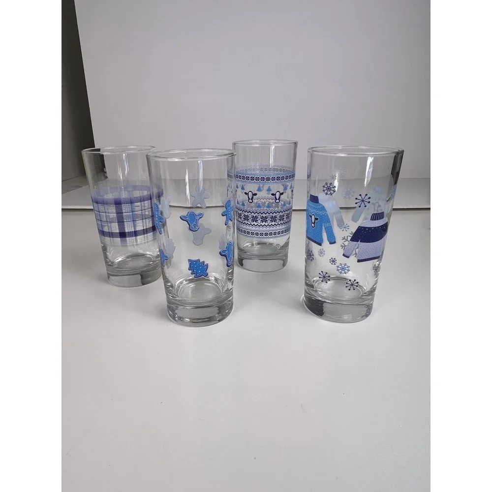 Fairlife Marketing PR Set of 4 Winter Themed Drinking Glasses Cow‎